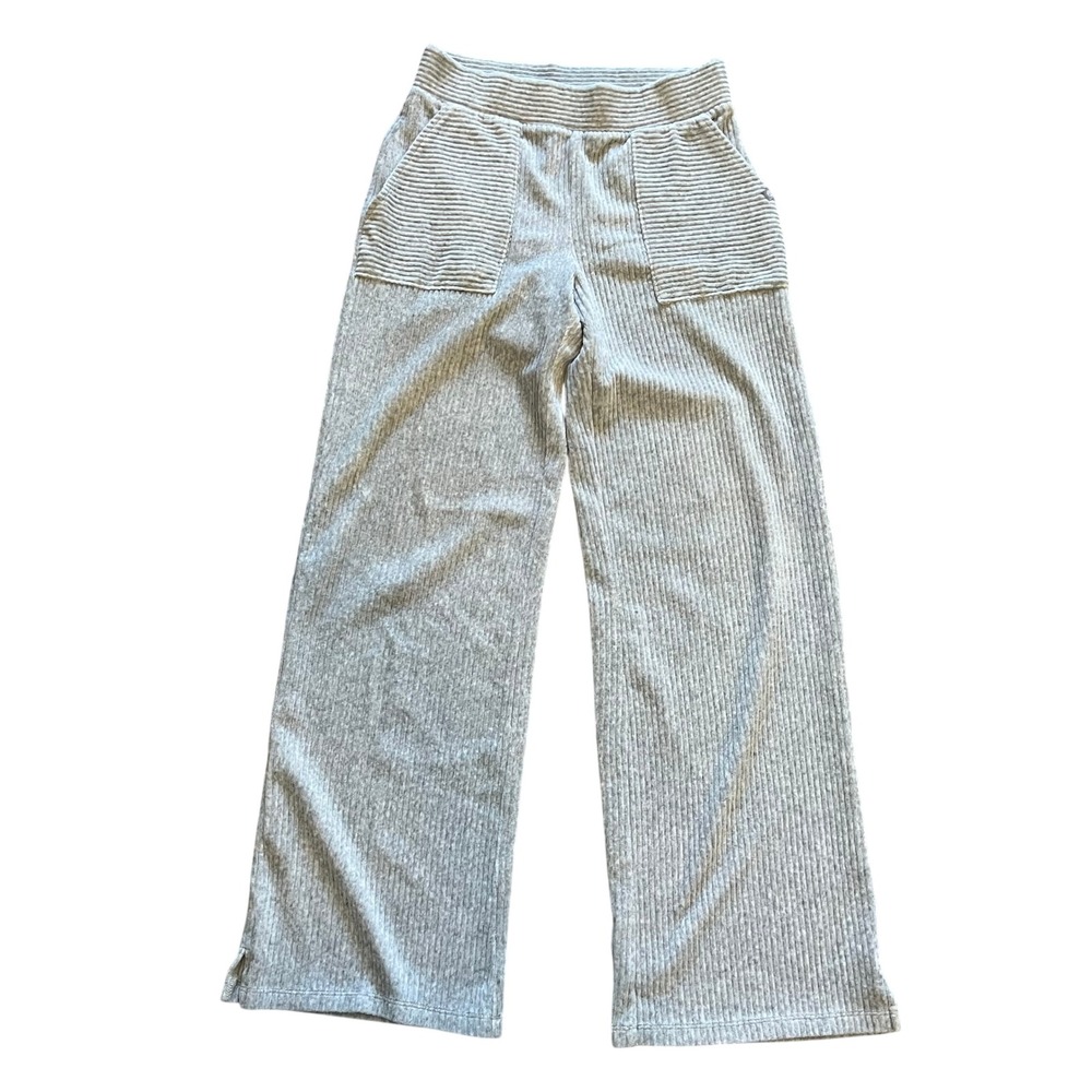 T by Talbots Heather Grey Ribbed Wide Leg Lounge Pants High Rise XS
